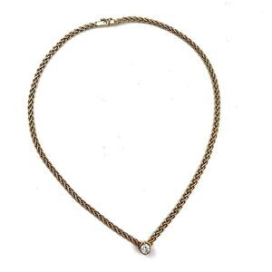 𝅺Genuine 1/2ct diamond solitaire 14k yellow gold braided rope V-shape necklace